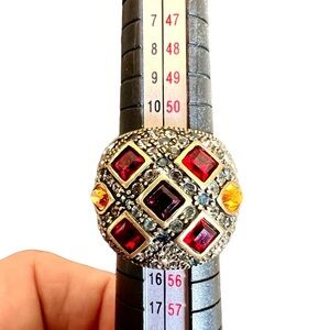 Heidi Daus Cocktail Ring Multi Colored Stones Bronze Gold Tone Setting Sz 6.5